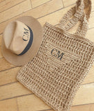 Hand Painted Initials ~ Holiday Bag ~ Beach Bag ~ Straw Raffia Bag ~ Gift for Her ~ String Bag