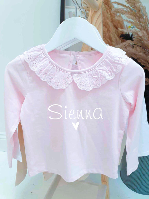 Personalised Long Sleeve Frilled Pyjama Set ~ Girls Frilly Pjs ~ Frill Pyjamas ~ Birthday Gift Christmas ~ Custom Name with Heart