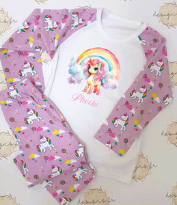 Personalised Name & Unicorn Pyjamas ~ Gift for Boy Girl ~ Custom Unicorn Pyjamas ~ Custom  PJs ~ Unicorn and Rainbow PJs