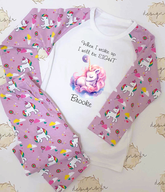 Personalised When I Wake Up I Will Be 1, 2, 3, 4, 5, 6, 7, 8, 9 Unicorn ~ Birthday Pyjamas ~ Gift for Boy Girl ~ Custom Unicorn Pyjamas