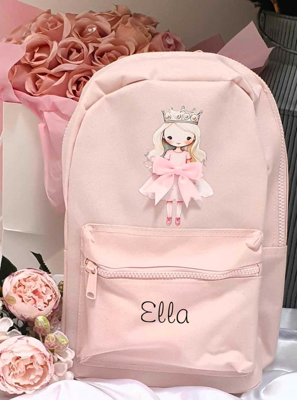 Personalised Mini Kids Childrens Rucksack Backpack School Nursery Bag with Princess, Fairy, Name and Bow