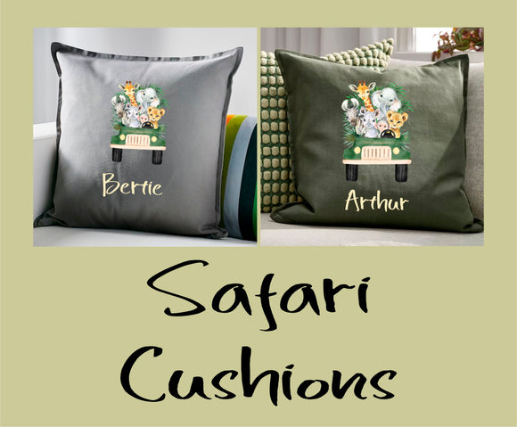 Personalised Safari Jungle theme Scatter Cushion ~ Decor for Playrooms and Bedrooms