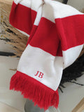 football club scarf liverpool fc arsenal fc saints fc  barnsley embroidered monogram initials red and white stripe scarf grandad dad  uncle gift 