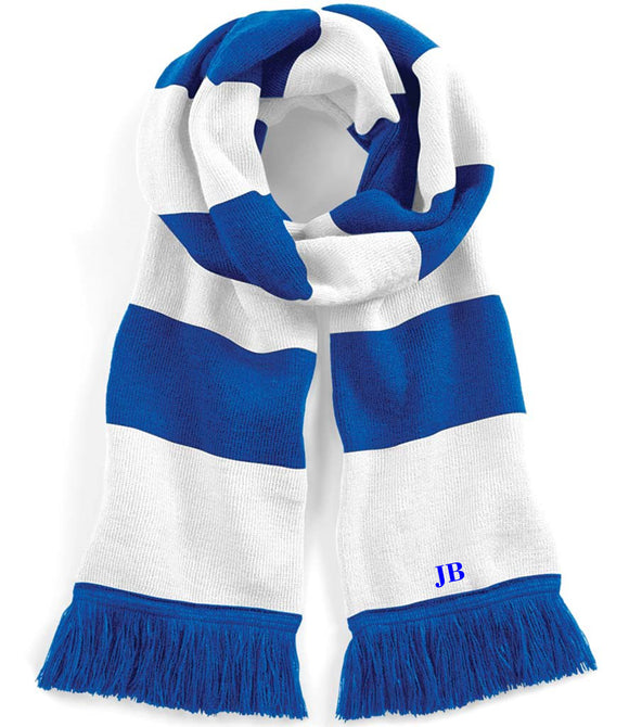 football club scarf chelsea fc leicester fc foxes Sheffield Rangers Ipswich Everton Toffees Portsmouth Pompey embroidered monogram initial stripe scarf grandad dad uncle gift