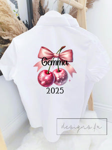 Personalised School Leavers Shirt 2025 – Glitter Ball, Bow, Heart & Crown ~ Girl School Leaver Shirt ~ End of Year Top
