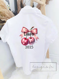 Personalised School Leavers Shirt 2025 – Glitter Ball, Bow, Heart & Crown ~ Girl School Leaver Shirt ~ End of Year Top