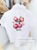 Personalised School Leavers Shirt 2025 – Glitter Ball, Bow, Heart & Crown ~ Girl School Leaver Shirt ~ End of Year Top