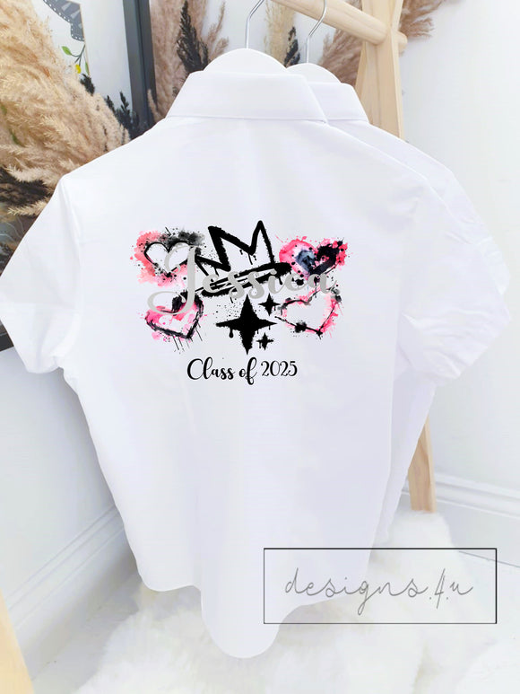 Personalised School Leavers Graffiti Heart Shirt ~ Class of 2025 ~ Girl Leaver 2025 Shirt ~ Name