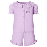 Personalised Linen Style Frill Short Set ~ Frill Collar and Shorts ~ Monogram Initials ~ Summer Holiday Girls Outfit ~ Gift for Girl