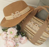 Personalised Initials Straw Hat and Stripe Straw Bag  ~ Beach Hat ~ Summer Hat ~ Monogram ~ Initial