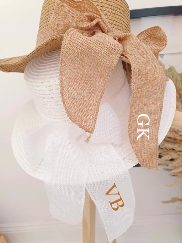 straw hat with bow white camel beige wedding bridal hen party holiday beach vacation hat