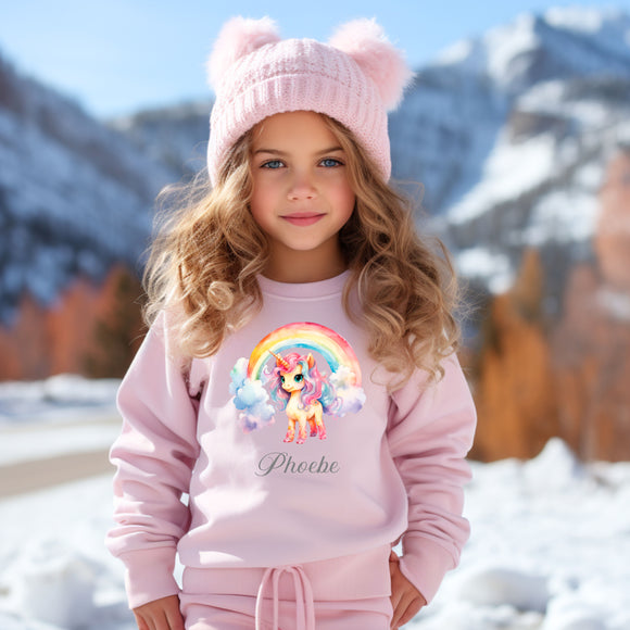 Personalised Unicorn & Rainbow Kids Sweatshirt ~ Birthday Gift for Her Present for Him ~ Christmas Gift Present