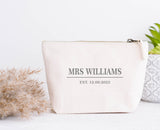 Personalised Canvas Wash Bag ~  Make Up Bag ~ Accessory Pouch ~ Mrs with New Name ~ Bride ~ Bride to Be ~ Wedding Gift