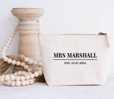 Personalised Canvas Wash Bag ~  Make Up Bag ~ Accessory Pouch ~ Mrs with New Name ~ Bride ~ Bride to Be ~ Wedding Gift