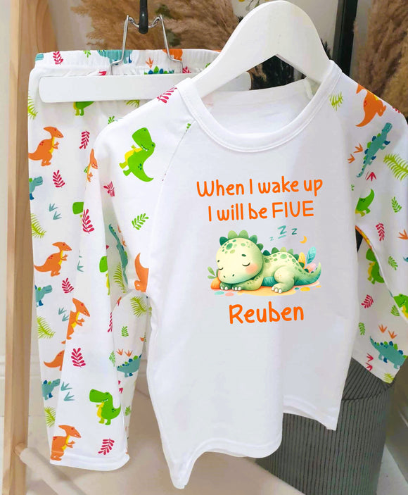 dinosaur pyjamas pjs pajamas when i wake up i will be pjs custom name dinosaur pyjamas