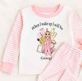 Personalised Make Up Dolly ~  Stripe Pyjamas ~ Birthday Pjs When I Wake Up I Will Be Age ~ Gold Glitter Age Number ~ Beauty Pjs ~ Sleepover