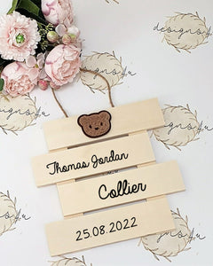 Personalised Baby Nursery Home Decor Wooden Sign ~ Teddy Bear
