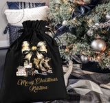 black gold christmas sack xmas stocking custom personalised bow ice skates merry christmas gift bag