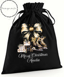 Personalised Christmas Sack ~ Santa Sack ~ Xmas Sack Stocking ~ Xmas gift Girl Boy ~ Black Sack Gold  Bow ~ Christmas Gift Bag for Her Him (Copy)