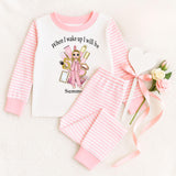 Personalised Make Up Dolly ~  Stripe Pyjamas ~ Birthday Pjs When I Wake Up I Will Be Age ~ Gold Glitter Age Number ~ Beauty Pjs ~ Sleepover