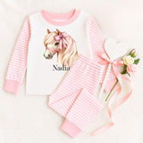Personalised Pony Horse with Pink Bow ~  Stripe Pyjamas ~ Birthday, Christmas Gift for Boy Girl