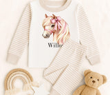 Personalised Pony Horse with Pink Bow ~  Stripe Pyjamas ~ Birthday, Christmas Gift for Boy Girl