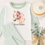 Personalised Pony Horse with Pink Bow ~  Stripe Pyjamas ~ Birthday, Christmas Gift for Boy Girl