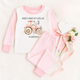 Personalised When I Wake Up I Will Be 1,2,3,4,5,6,7,8,9 Stripe Pyjamas ~ Gift for Boy Girl ~ Transport ~  Patchwork Tractor  ~ Birthday Pjs