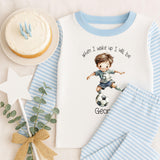 Personalised When I Wake Up I Will Be Football Pyjamas with Name & Age ~ Birthday Gift Boy Girl ~ Stripe Pjs ~ Various Colours Available