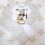 Personalised Pirate Birthday Raglan Pyjama Set – When I Wake Up I Will Be 1,2,3,4,5,6,7,8,9 Pyjamas ~ Pirate ~ Pirate Ship ~ Birthday Pjs