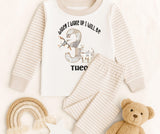 Personalised When I Wake Up I Will Be Age Number with Patchwork Dinosaurs Natural Stripe Pyjamas ~ Birthday Gift for Boy Girl ~Dinosaur Fan