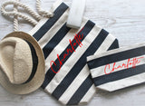 Personalised Stripe Canvas Beach Bag/Accessory Bag Wedding Hen Bride Bridesmaid