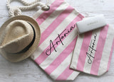 Personalised Stripe Canvas Beach Bag/Accessory Bag Wedding Hen Bride Bridesmaid