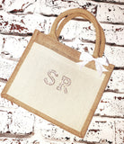 Personalised Jute Canvas Gift Bag ~ Bride to Be ~ Bridesmaid  ~ Maid of Honour  ~ Hen Party Bag ~ Wedding Bag with Pearl/Gold Letters