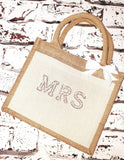 Personalised Jute Canvas Gift Bag ~ Bride to Be ~ Bridesmaid  ~ Maid of Honour  ~ Hen Party Bag ~ Wedding Bag with Pearl/Gold Letters