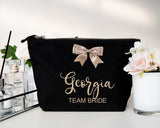 Personalised Canvas Wash Bag with Bow ~  Make Up Bag ~ Accessory Pouch ~ Hen Party ~ Bride ~ Bride to Be ~ Bridesmaid ~ Maid of Honour Gift