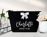 Personalised Canvas Wash Bag with Bow ~  Make Up Bag ~ Accessory Pouch ~ Hen Party ~ Bride ~ Bride to Be ~ Bridesmaid ~ Maid of Honour Gift