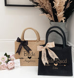 Personalised Hen Party Jute Hessian Gift Bag with Bow ~ Bride to Be ~ Bridesmaid  ~ Maid of Honour  ~ Hen Party Bag ~ Wedding Bag