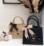 Personalised Hen Party Jute Hessian Gift Bag with Bow ~ Bride to Be ~ Bridesmaid  ~ Maid of Honour  ~ Hen Party Bag ~ Wedding Bag