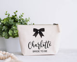 Personalised Canvas Wash Bag with Bow ~  Make Up Bag ~ Accessory Pouch ~ Hen Party ~ Bride ~ Bride to Be ~ Bridesmaid ~ Maid of Honour Gift