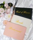 Personalised Wedding Hen Party ~ Bridal Party ~ Bride ~ Bridesmaid ~ Maid of Honour ~ Team Bride ~ Clutch Bag ~ Keyring ~ Gift for Her