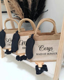 Personalised Hen Party Canvas Jute Pocket Gift Bag ~ Bride to Be ~ Bridesmaid  ~ Maid of Honour  ~ Wedding Bag ~ with Hairband & Eyemask