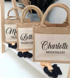 Personalised Hen Party Canvas Jute Pocket Gift Bag ~ Bride to Be ~ Bridesmaid  ~ Maid of Honour  ~ Wedding Bag ~ with Hairband & Eyemask