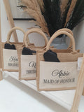 Personalised Hen Party Canvas Jute Pocket Gift Bag ~ Bride to Be ~ Bridesmaid  ~ Maid of Honour  ~ Wedding Bag ~ with Hairband & Eyemask