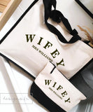 Personalised Bride Wifey Natural/Black Jute Bag ~ Wedding Morning Bag ~ Hen Party Do ~ Honeymoon Bag ~ Matching Accessories Washbag Pouch