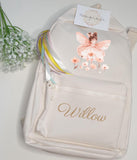 Personalised Fairy Mini Rucksack Backpack with Ribbon Tassels  ~ Fairy Birthday Christmas Gift for Girl  Back to School Holiday Bag