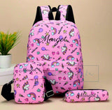 Personalised Unicorn, Rainbow & Hearts Rucksack, Crossover/Small Bag, Pencil Case, Set of 3  ~ Gift for Girl~ Back to School Bags Backpack
