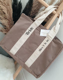 Personalised Bridal Canvas Tote ~ Taupe or Black with Natural Stripe ~ Hen Party, Wedding Gift, Wedding Morning Honeymoon ~ Bride, Wifey