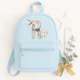 Personalised Mini Patchwork Dinosaurs with Letter & Name ~ Kids Childrens Rucksack Backpack School Nursery Summer Camp~ Gift for Girl Boy