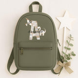 Personalised Mini Patchwork Dinosaurs with Letter & Name ~ Kids Childrens Rucksack Backpack School Nursery Summer Camp~ Gift for Girl Boy